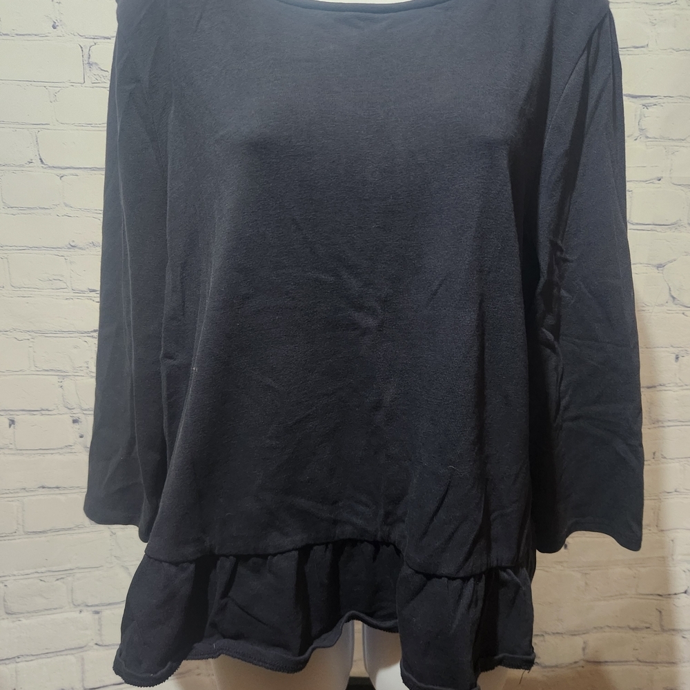 Talbots XLp Navy Peplum Cotton Casual Women's Top